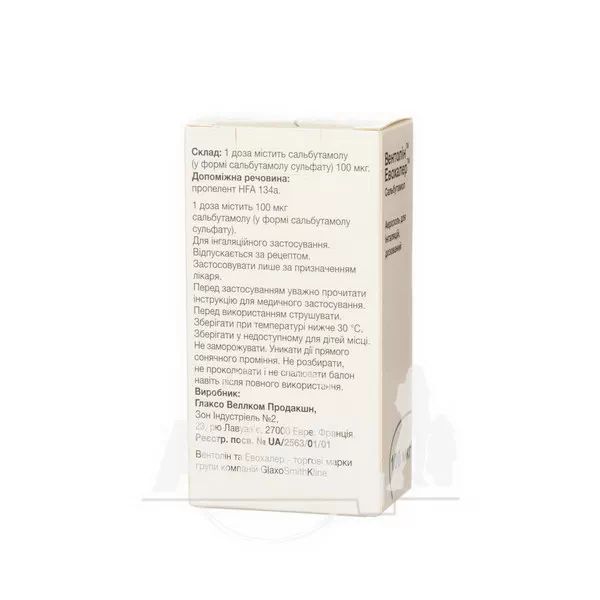 Вентолин Эвохалер аэрозоль для ингаляций дозированный 100 мкг/доза баллон 200 доз №1
