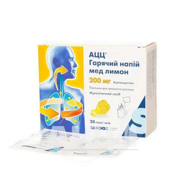АЦЦ гарячий напій мед лимон порошок для орального розчину по 200 мг по 3 г пакетик №20