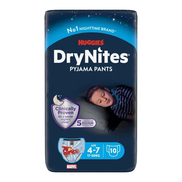 %Подгузники-трусики Huggies DryNites для мальчиков 4-7 лет (17-30 кг) №10