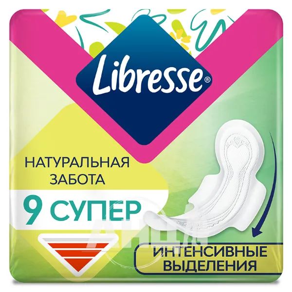 %Прокладки жіночі гігієнічні Libresse Natural care ultra super №9