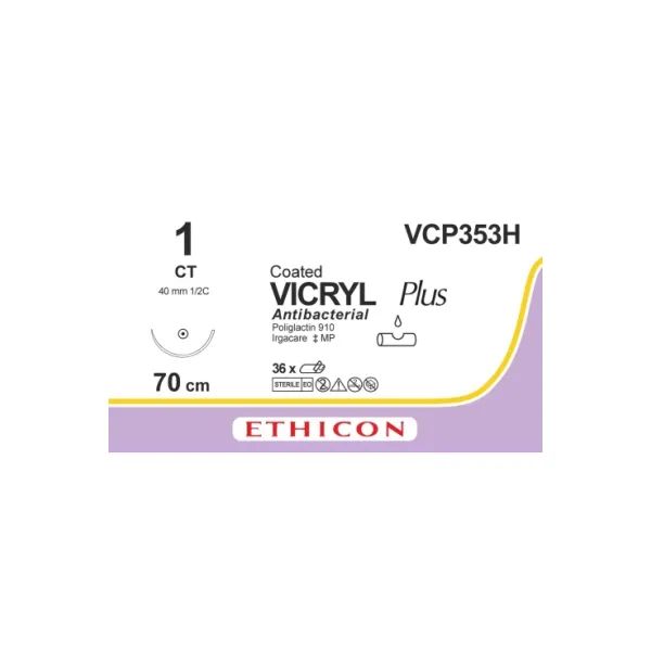 %Вікрил плюс 1 з покриттям VCP353H фіолет, довжина 70 см, голка 40 мм колюча 1/2
