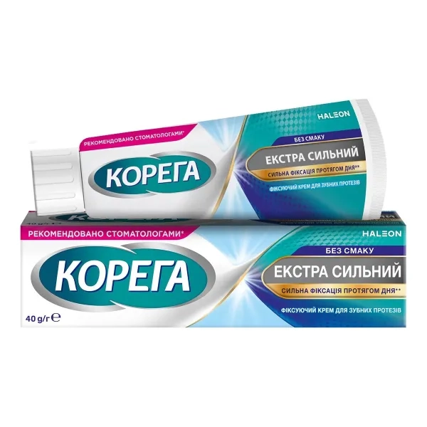 %Фіксуючий крем для зубних протезів Корега Екстра Сильний Без Смаку 40 г