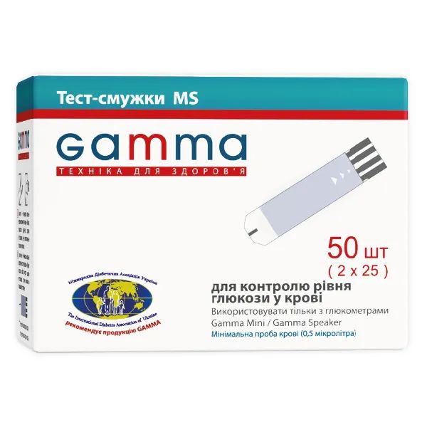 %Тест-смужки для глюкометрів Gamma MS №50