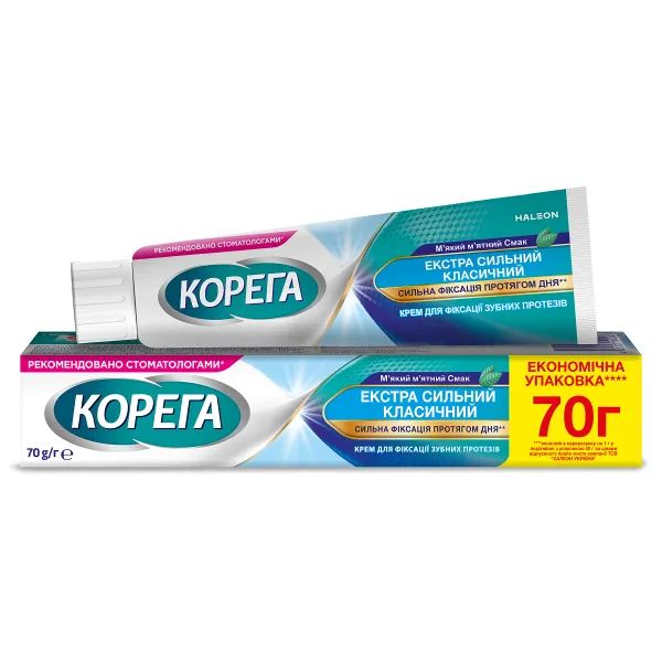 %Крем для фіксації зубних протезів Корега Екстра Сильний класичний 70 мл