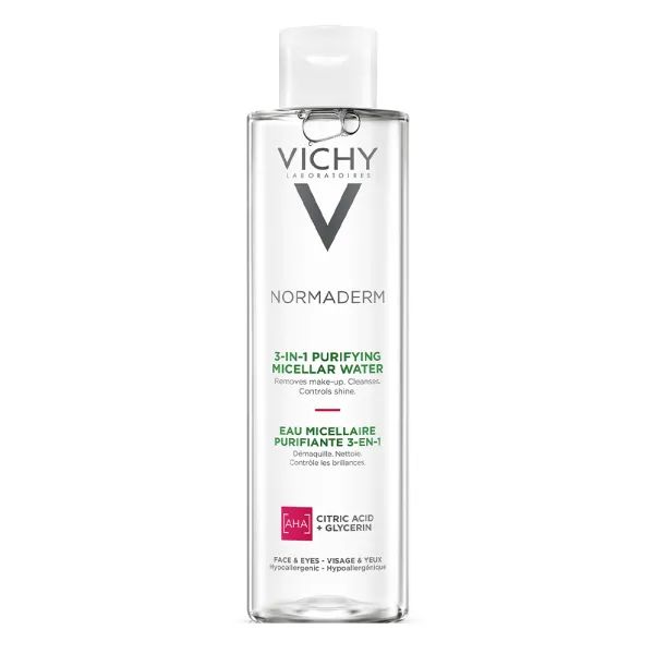 %Мицеллярный раствор Vichy Normaderm 3-in-1 Purifying  Micellar Water для снятия макияжа и очищения кожи лица и вокруг глаз 200 мл