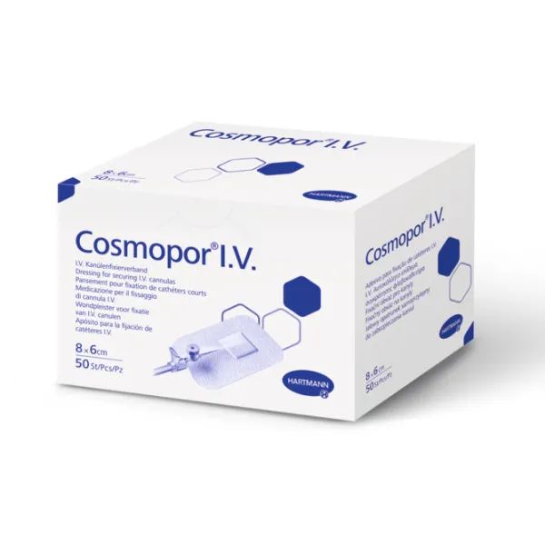 %Повязка пластырная для фиксации канюль Cosmopor I.V. 8 см х 6 см №50