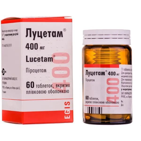 %Луцетам таблетки покрытые оболочкой 400 мг флакон №60