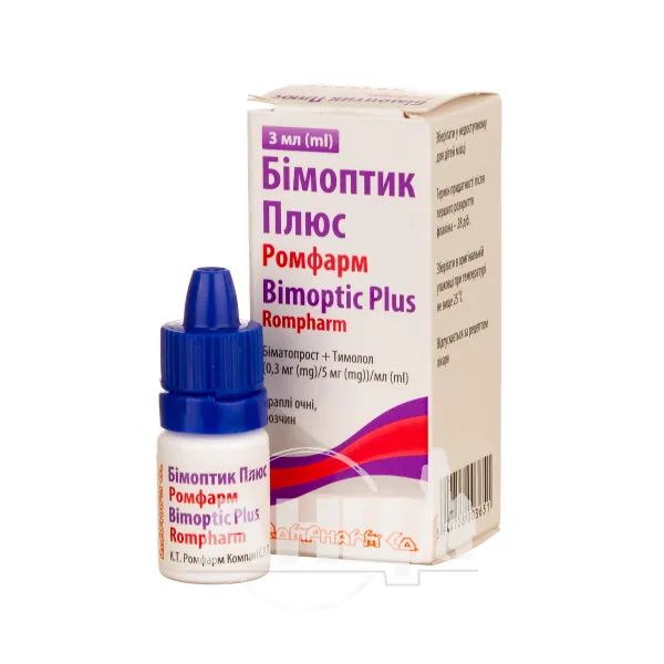 Бімоптік Плюс краплі очні 0,3 + 5 мг / мл фл.3мл №1