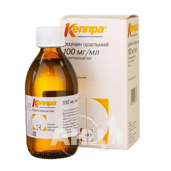 Кеппра раствор оральный 100 мг/мл флакон 300 мл с мерным шприцем №1