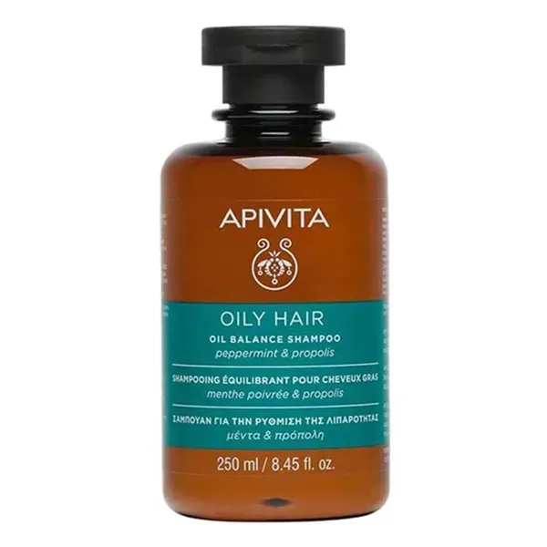 %Шампунь Apivita Propoline восстанавливающий баланс кожи головы для очень жирных волос с мятой и прополисом 250 мл