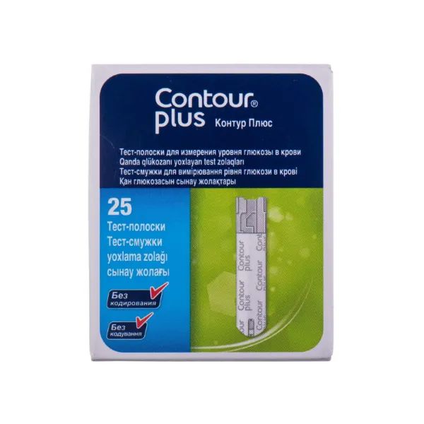 %Тест-смужки для глюкометра Bayer Contour Plus №25