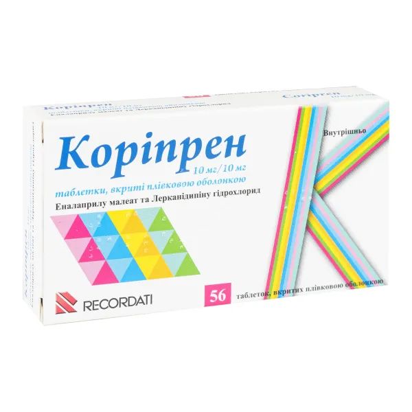 %Коріпрен 10 мг/10 мг таблетки вкриті плівковою оболонкою 10 мг + 10 мг блістер №56