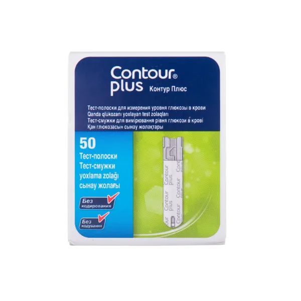 %Тест-полоски для глюкометра Bayer Contour Plus №50