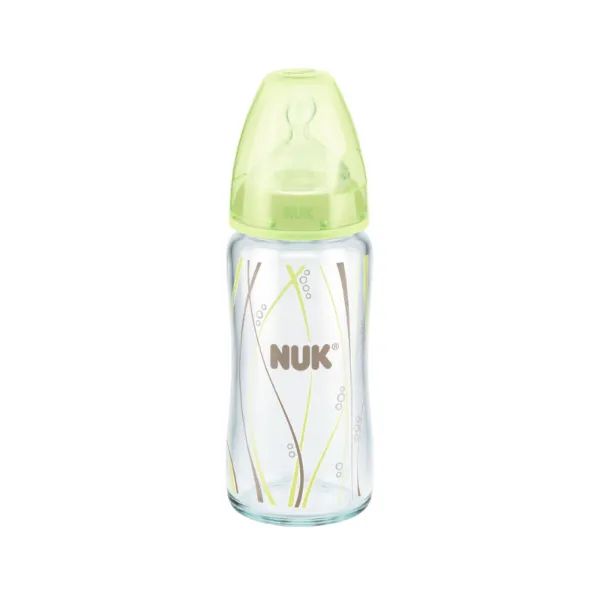 %Бутылочка Nuk стеклянная с силиконовой соской 240 мл размер 1
