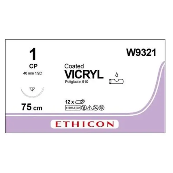 %Викрил w9321 фиолетовый №1, длина 75 см, игла обр-режущая 40 мм 1/2 окружность