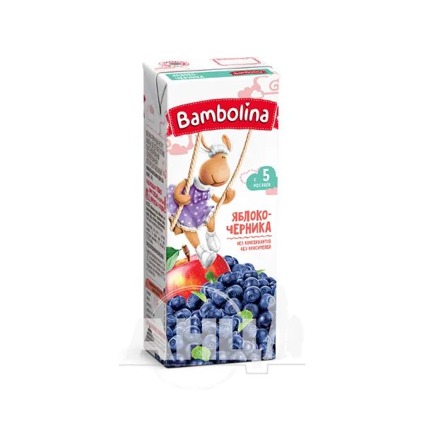 %Нектар фруктовый для детей грудного возраста Bambolina яблочно-черничный с мякотью 200 мл