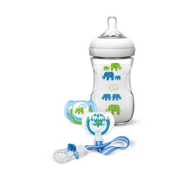 %Набор Philips Avent пустышка + бутылочка Natural 260 мл для мальчика