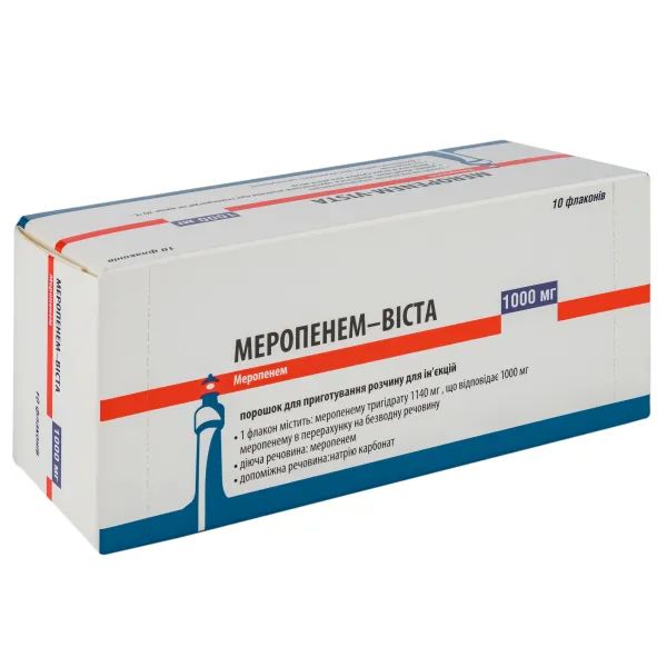 %Меропенем-Віста порошок для розчину для ін'єкцій 1000 мг флакон №10