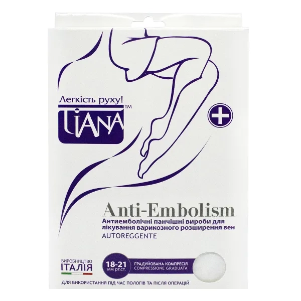 %Чулки антиэмболические Tiana 18-21мм 140 den белые размер 5