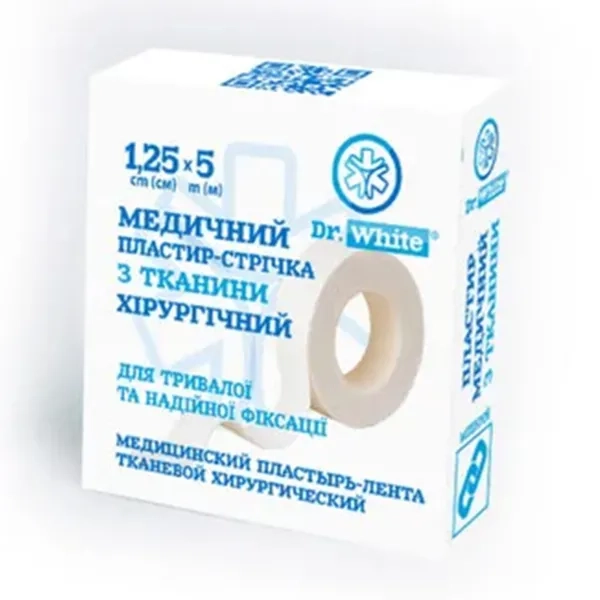 %Пластырь-лента Dr.White медицинский хирургический 1,25 см х 5 м тканый