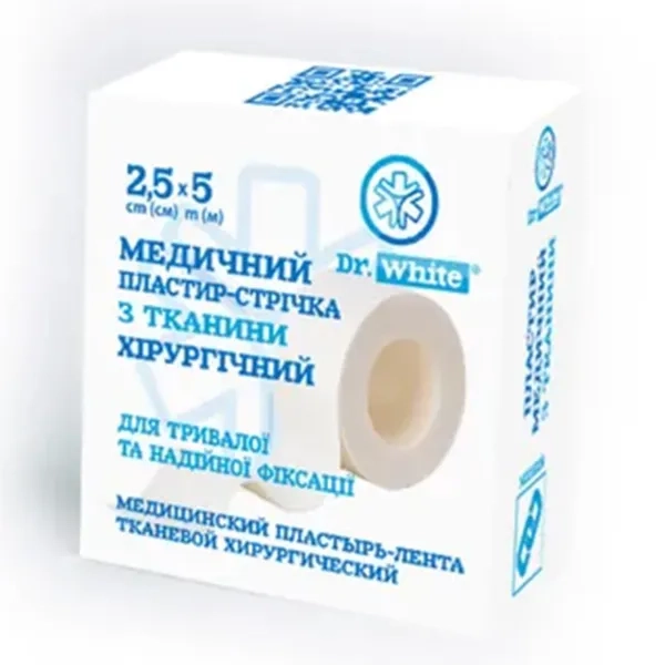 %Пластырь-лента Dr.White медицинский хирургический 2,5 см х 5 м тканый