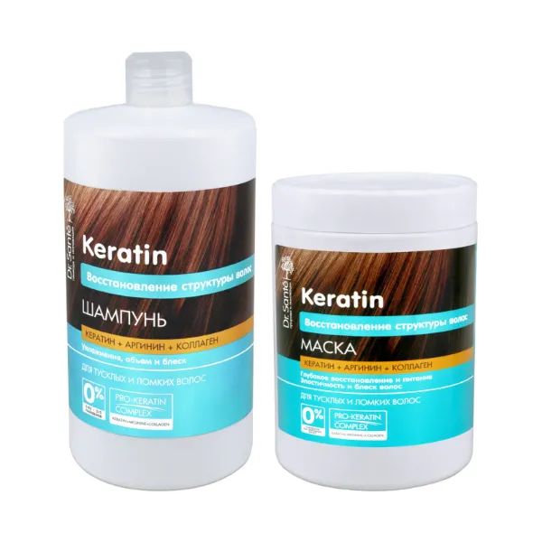 %Косметический набор Dr.Sante Keratin шампунь 1000 мл + маска 1000 мл
