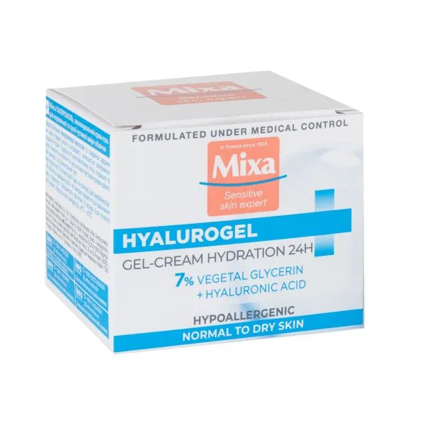 Зволожувальний гель-крем Mixa Hyalurogel для нормальної та сухої чутливої шкіри обличчя 50 мл