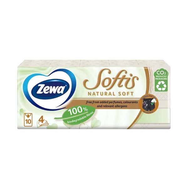 %Платочки бумажные Zewa Natural Soft №10 х 9