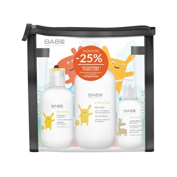 %Набір Babe Laboratorios для дітей гель для душу 500 мл + шампунь 200 мл + молочко для тіла 100 мл
