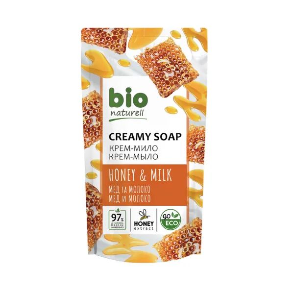 %Рідке мило Bio Naturell мед із молоком дой-пак 460 мл