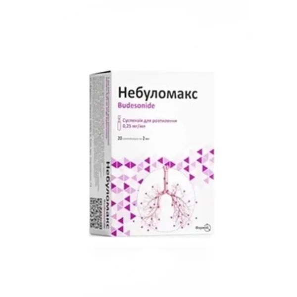 %Небуломакс суспензія для інгаляцій 0,25 мг/мл небули 2 мл №20