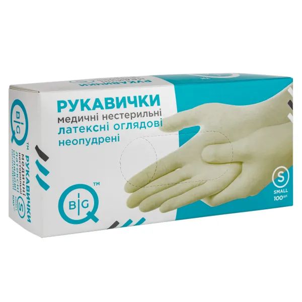 %ПЕРЧАТКИ МЕД.BIG-Q Н/СТ (РАЗМ. L)  ЛАТЕКС Б/ПУДРЫ №100 (50ПАР)  0407