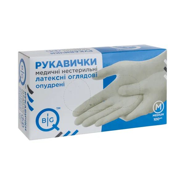 %ПЕРЧАТКИ МЕД.BIG-Q Н/СТ (РАЗМ. M)  ЛАТЕКС С ПУДР. №100 (50ПАР) 0360