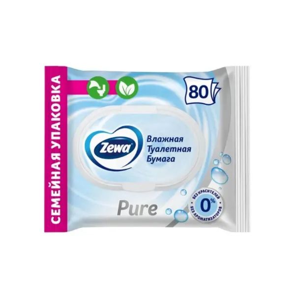 %Папір туалетний вологий Zewa Pure №80