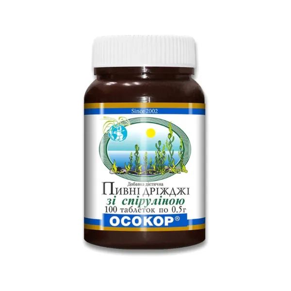 %Пивні дріжджі Осокор зі спіруліною таблетки 0,5 г №100