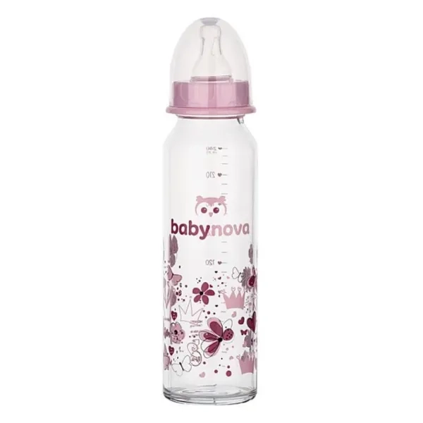 BABY-NOVA 43706-1 БУТЫЛОЧКА 240МЛ ДЕВ. СТЕКЛО ДЕКОР 7067