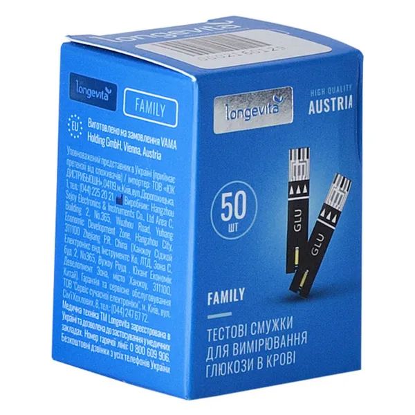%Тест-полоски для измерения глюкозы в крови Longevita Family №50