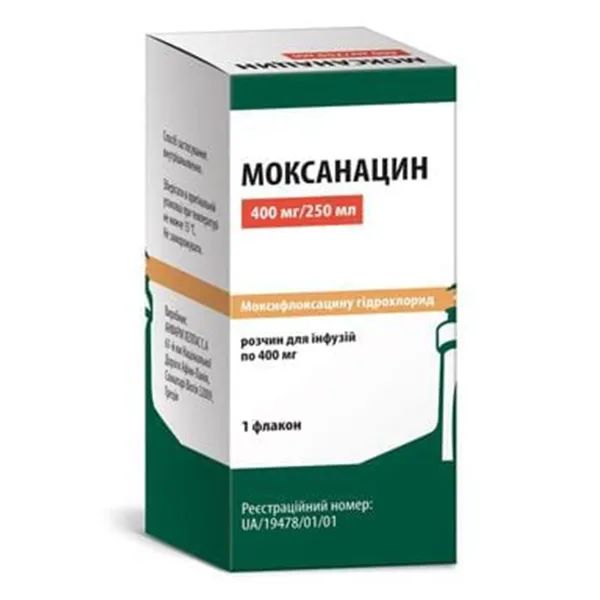 Моксанацин розчин для інфузій 400 мг/250 мл у флаконах по 250 мл