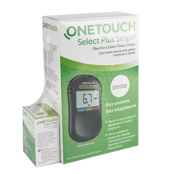 %Глюкометр OneTouch Select Plus Simple + тест смужки OneTouch Select Plus №50