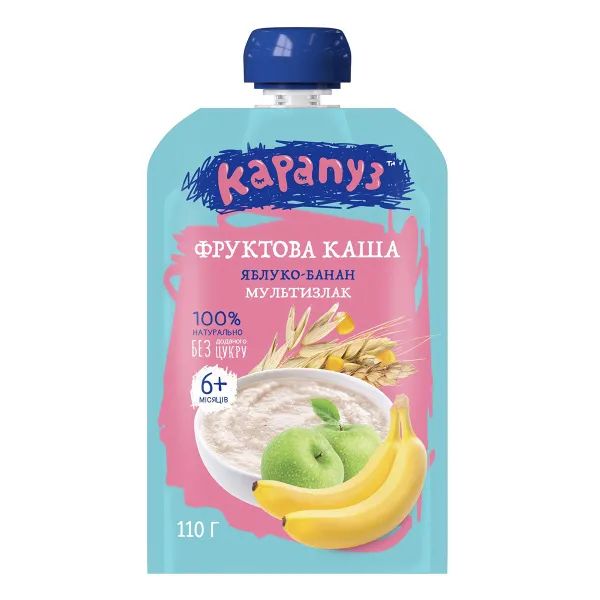 %Пюре Карапуз из яблок и бананов с мультизлаковой кашей Фруктовая каша без сахара с 6 месяцев 110 г