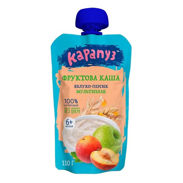 %Пюре Карапуз из яблок и персиков с мультизлаковой кашей Фруктовая каша без сахара с 6 месяцев 110 г