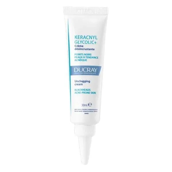 %Крем для обличчя Ducray Keracnyl Glycolic+ очищувальний для шкіри схильної до акне та чорних цяток 30 мл