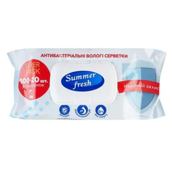 %Салфетки влажные детские Summer Fresh антибактериальные с клапаном №120