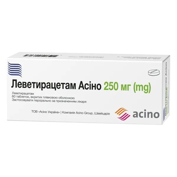%Леветирацетам Асино таблетки покрытые оболочкой 250 мг №60