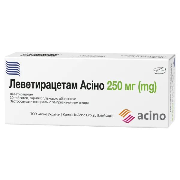 %Леветирацетам Асино таблетки покрытые оболочкой 250 мг блистер №30
