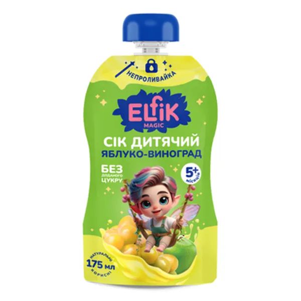 %Сік Elfik Magic Яблуко-Виноград без цукру для дітей з 5 місяців 175 мл
