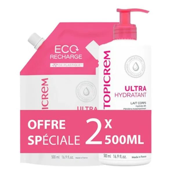 Набор Топикрем Topicrem Ультра-увлажняющая эмульсия для тела 500 мл + сменный блок 500 мл