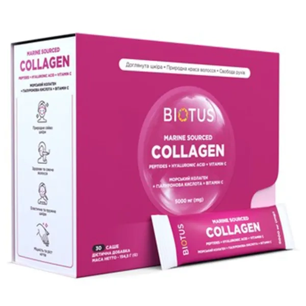 BIOTUS МОРСКОЙ КОЛЛАГЕН + ГИАЛУРОН.К-ТА + ВИТАМ.С ПОР. 5000 МГ САШЕ №30