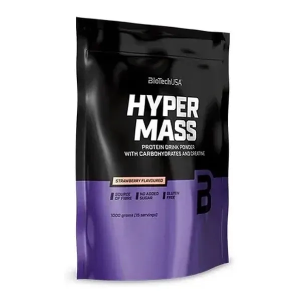 %Гейнер Biotech Hyper Mass у вигляді порошку зі смаком полуниці пакет 1000 г