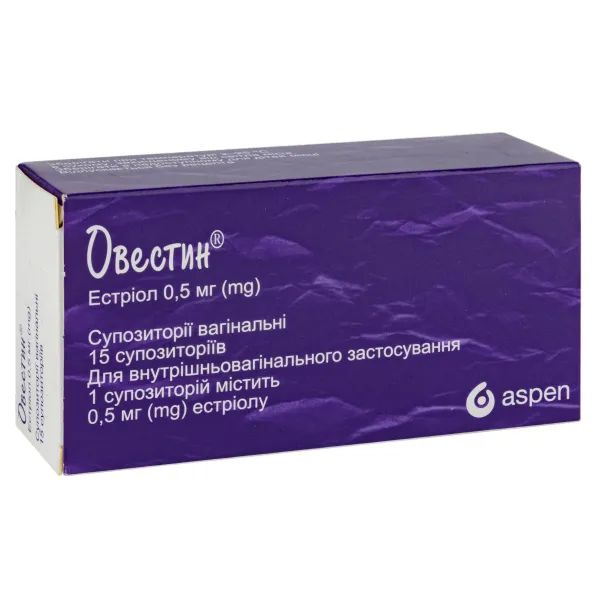 %Овестин супозиторії вагінальні 0,5 мг №15